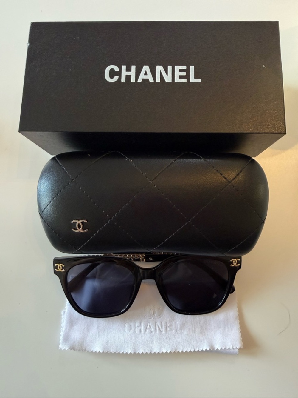 CHANEL Black Sunglasses with Gold CC Accents